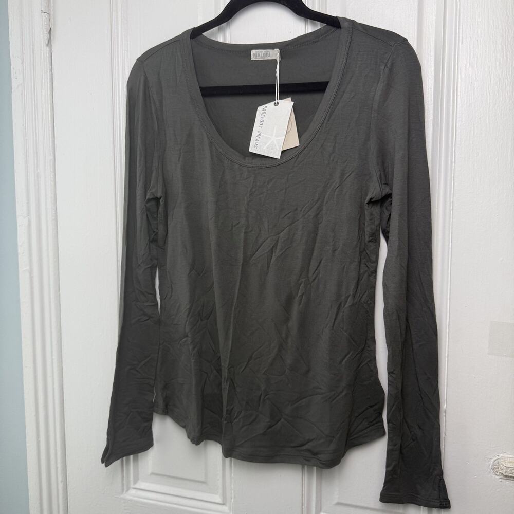 Barefoot Dreams Malibu Scoop Neck Long Sleeve Modal Womens XL Dark Moss NWT